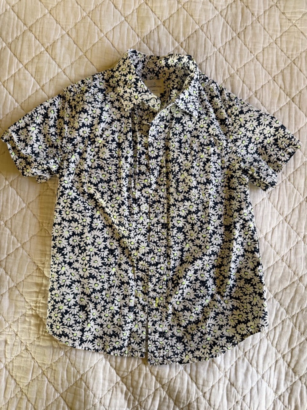 Crewcuts Navy and White Daisy Short-Sleeve Button-Down